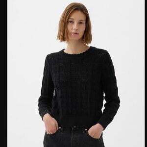 NWOT GAP Crochet 100% Cotton Pointelle Pullover Sweater Black Medium T